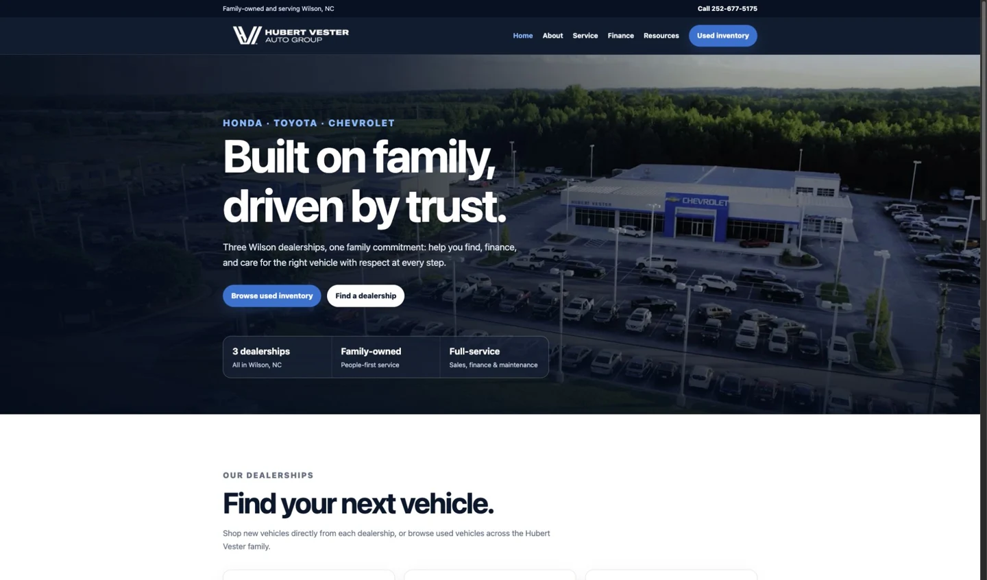 Hubert Vester Auto Group website designed and supported by HeartCore Growth